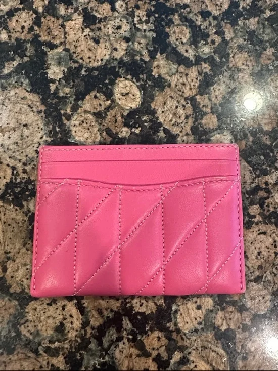 Coach Petunia Pink Quilted Card Holder with Silver 'C' - Picture 2 of 2